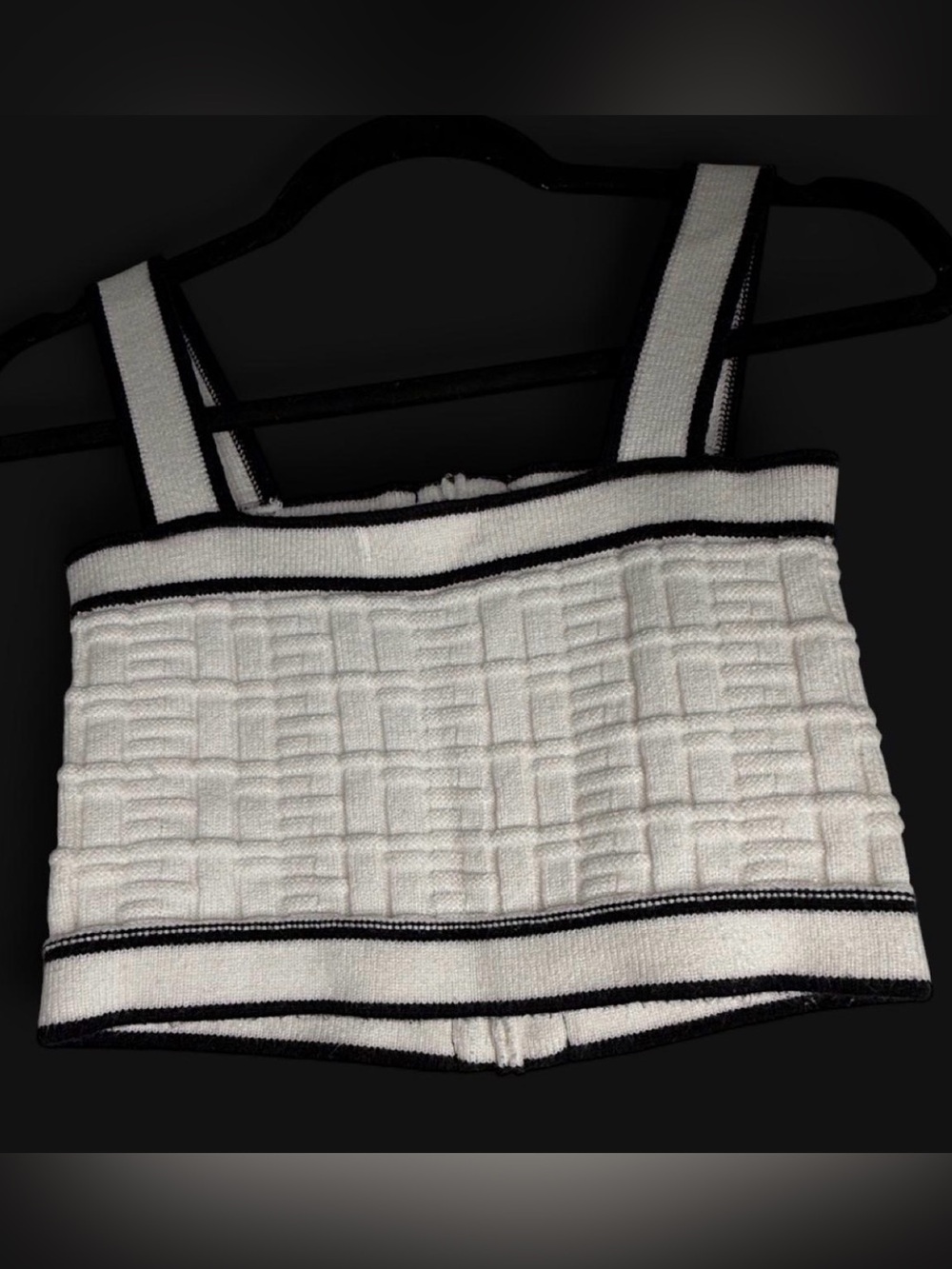 SHEIN Classic White Knit Button-Front Crop Top with Black Trim. Size Small. - Picture 3 of 4